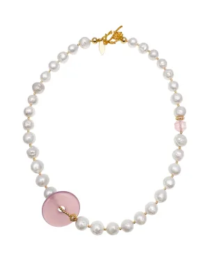 Freshwater Pearls with Rose Quartz Simple Short Necklace EN030