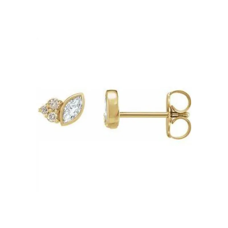 Gem & Diamond Marquise Stud Earrings (Gemstone color variety)