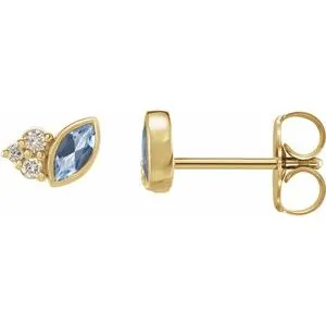 Gem & Diamond Marquise Stud Earrings (Gemstone color variety)