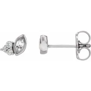 Gem & Diamond Marquise Stud Earrings (Gemstone color variety)