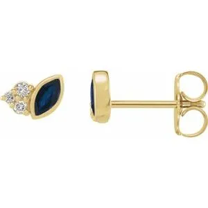 Gem & Diamond Marquise Stud Earrings (Gemstone color variety)