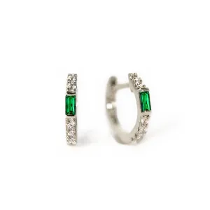 Gemstone Baguette Huggie Earrings Emerald