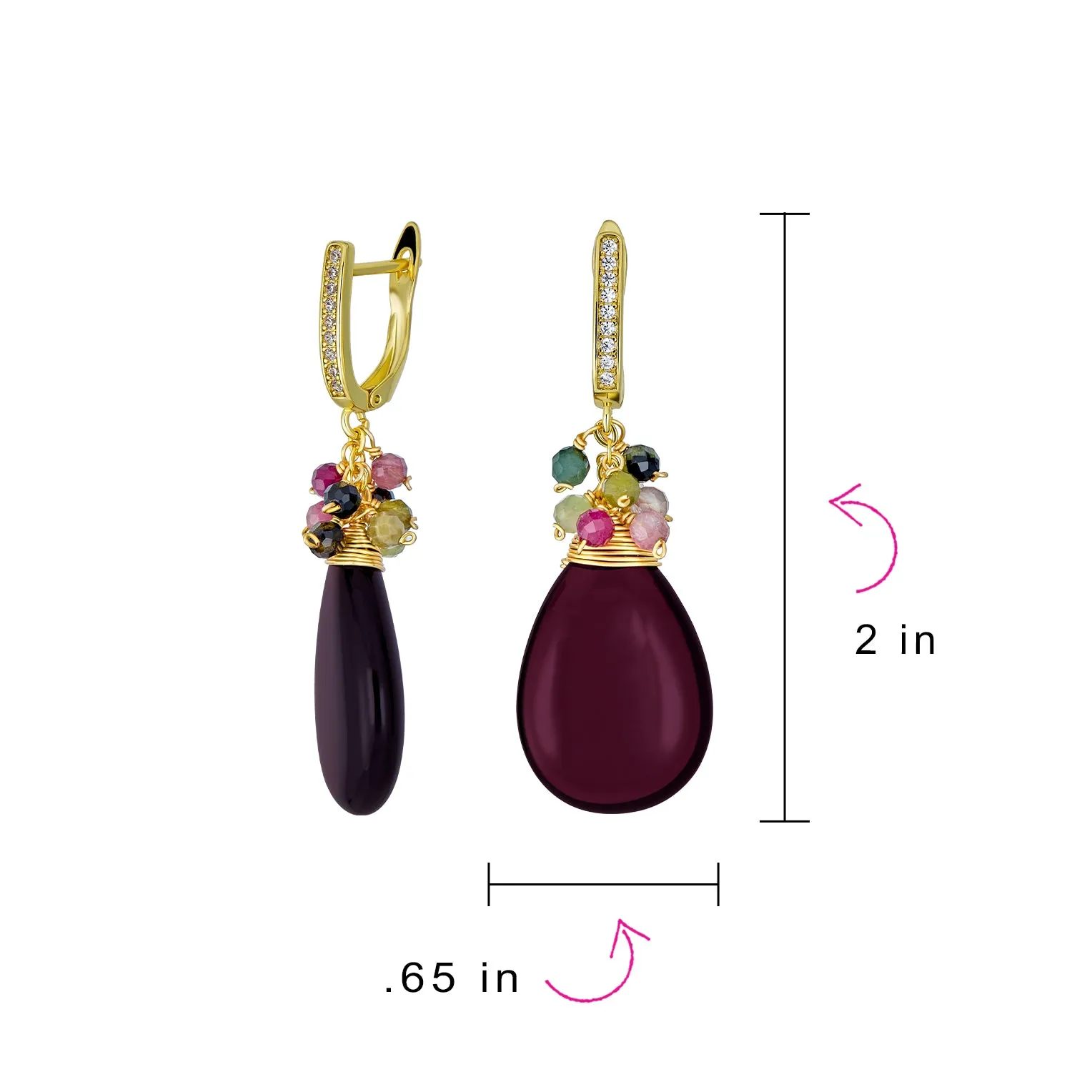 Gemstone Big Teardrop Drop Bead Accent Dangle Earrings Gold Plated