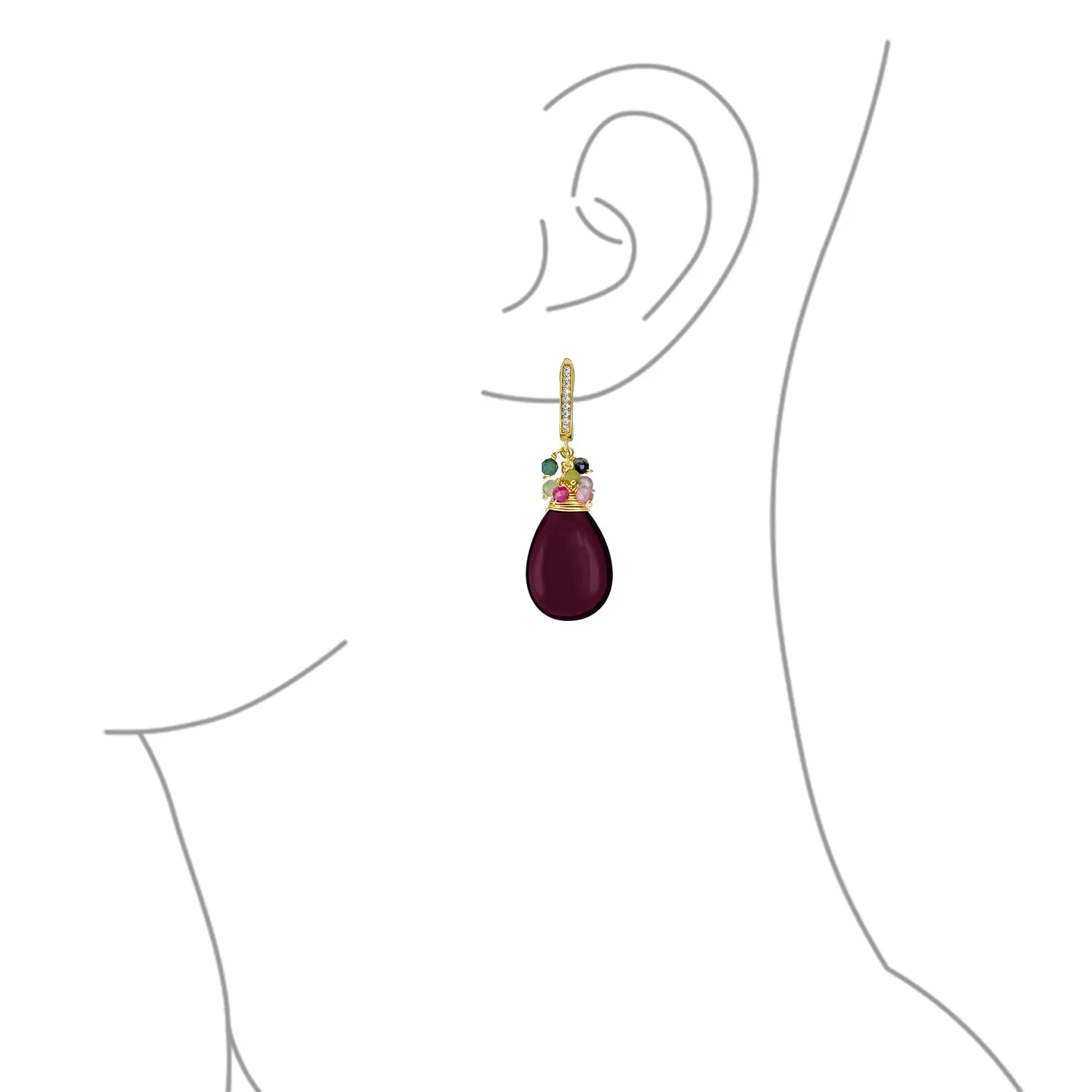 Gemstone Big Teardrop Drop Bead Accent Dangle Earrings Gold Plated