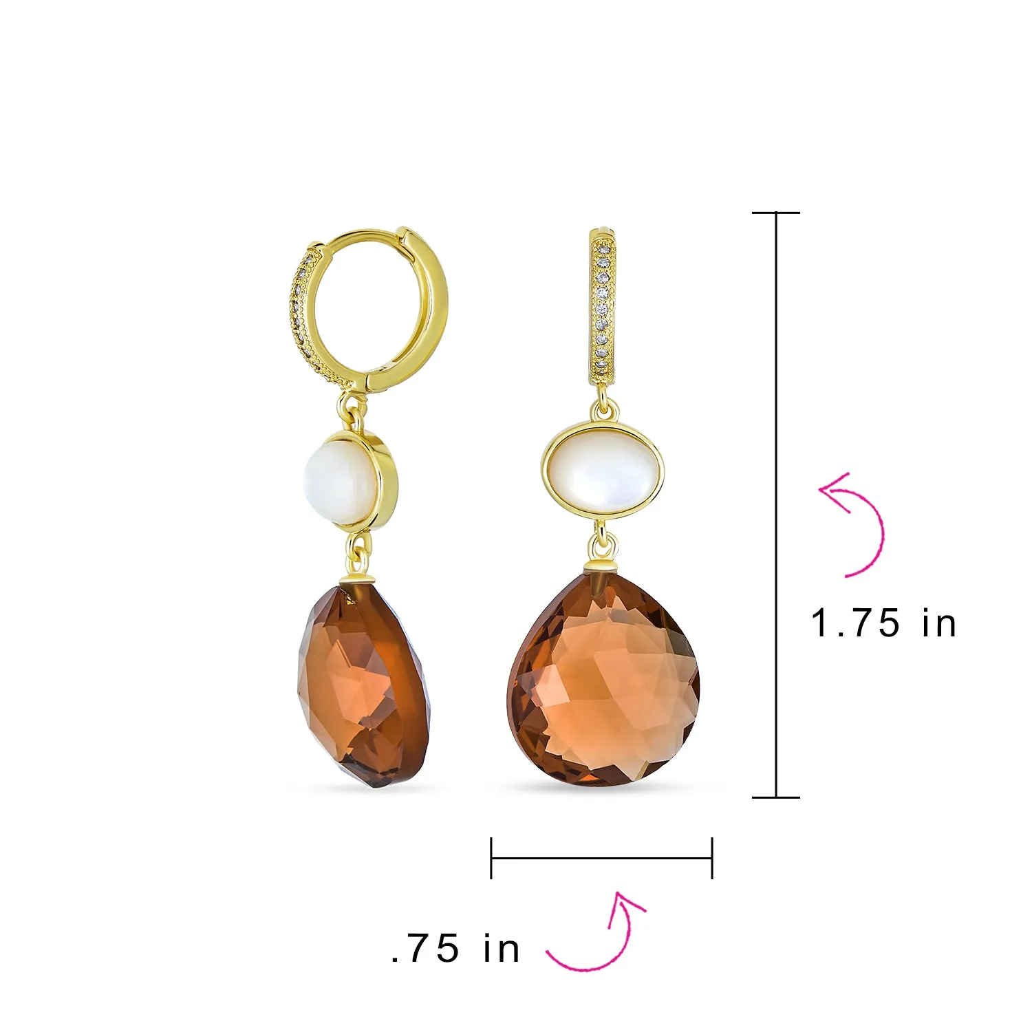 Gemstone Big Teardrop Drop Bead Accent Dangle Earrings Gold Plated