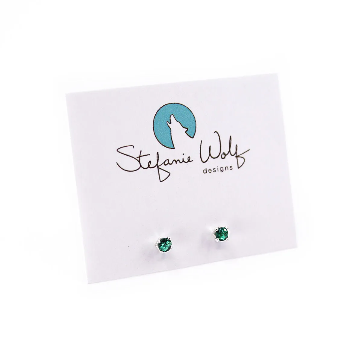 Genuine Emerald Sterling Silver Post Earrings