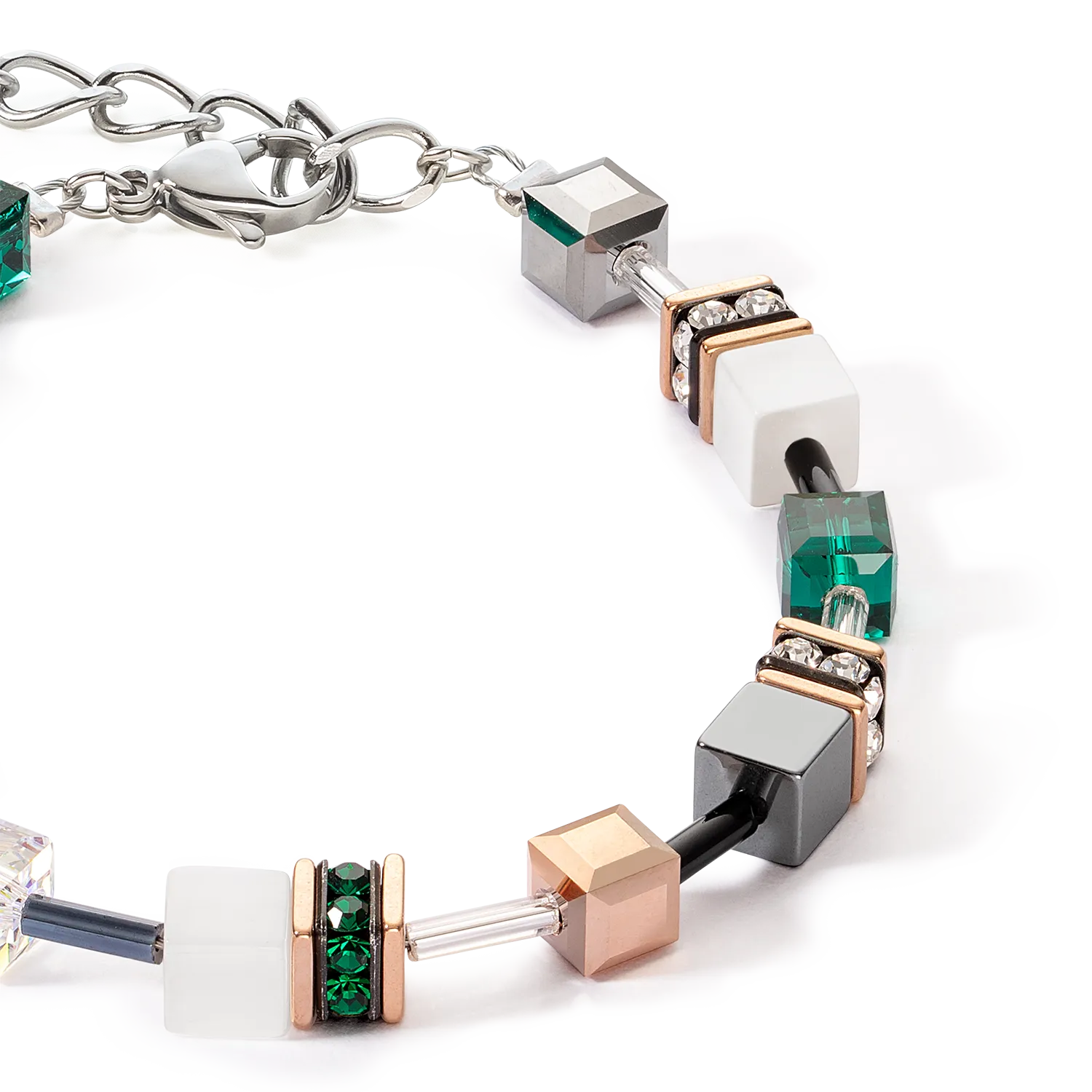 GeoCUBE® Iconic bracelet rose gold white & dark green