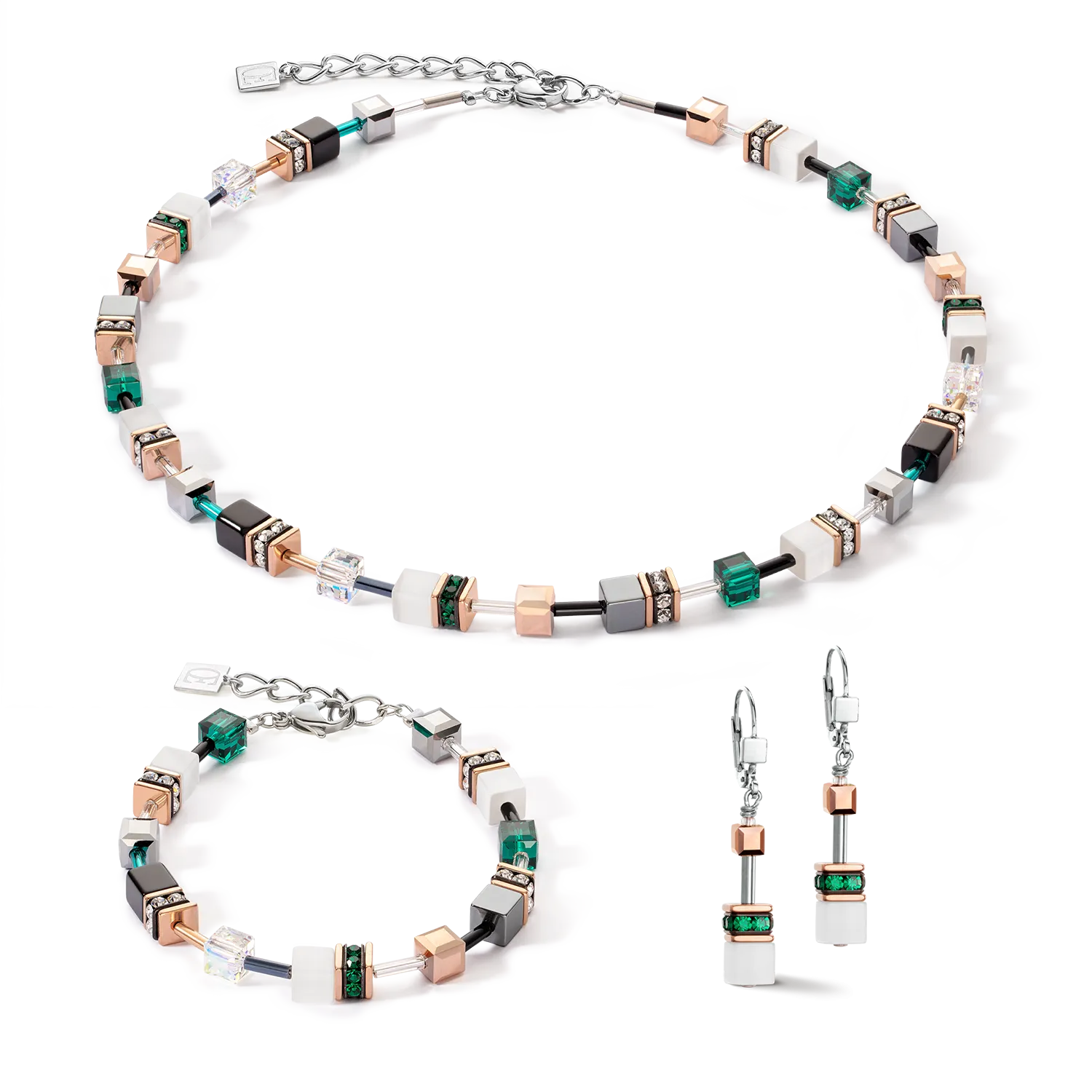 GeoCUBE® Iconic bracelet rose gold white & dark green