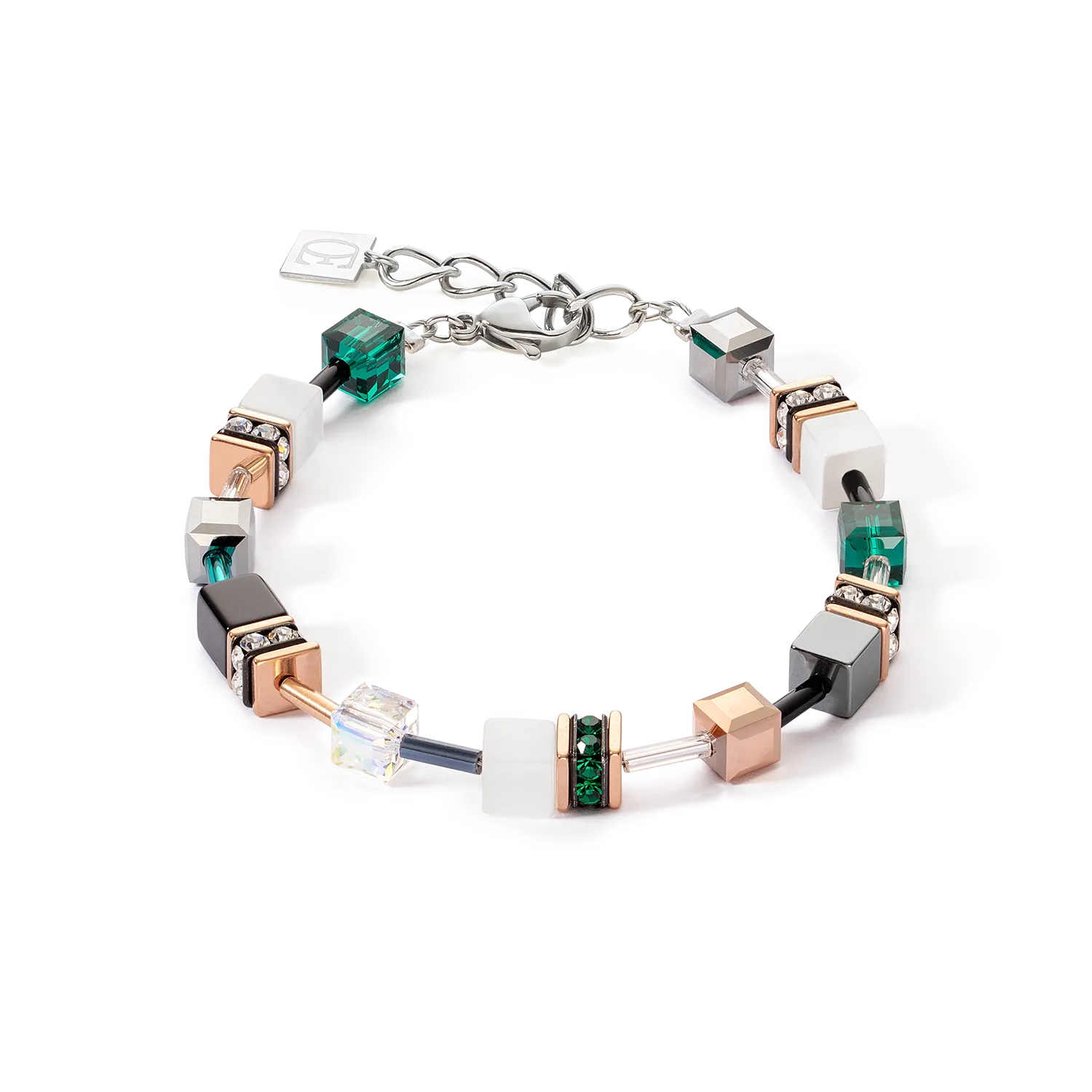 GeoCUBE® Iconic bracelet rose gold white & dark green