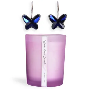 Gleevers Birthday Gift for Women|Gift Box Pack of 2 with Candle(Black Amber Lavender,250gm) & Butterfly Earring|Anniversary Gift for Wife, Valentine Gift for Girlfriend, Birthday Gift for Mother