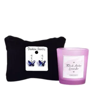 Gleevers Gift Set for Women|Gift Box pack of 2 with Candle (Black Amber Lavender,60gm) & Butterfly Earring|Birthday Gift,Anniversary Gift,Valentine Gift, Secret Santa Gifts