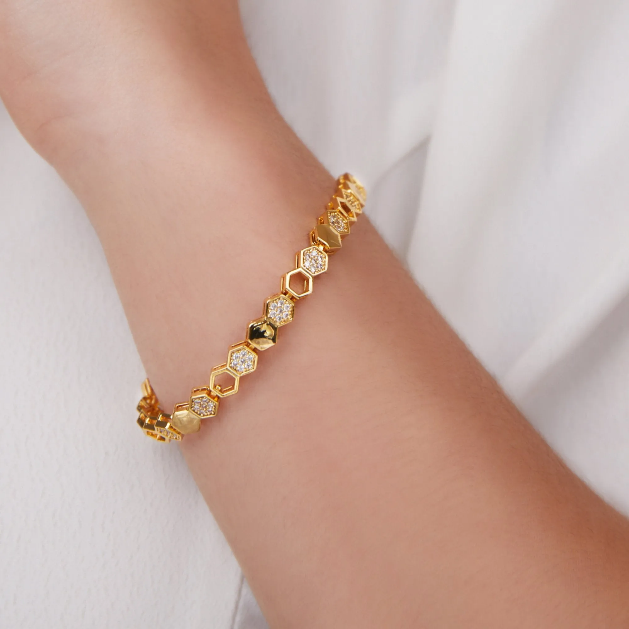 Gold & Crystal Honeycomb Bracelet