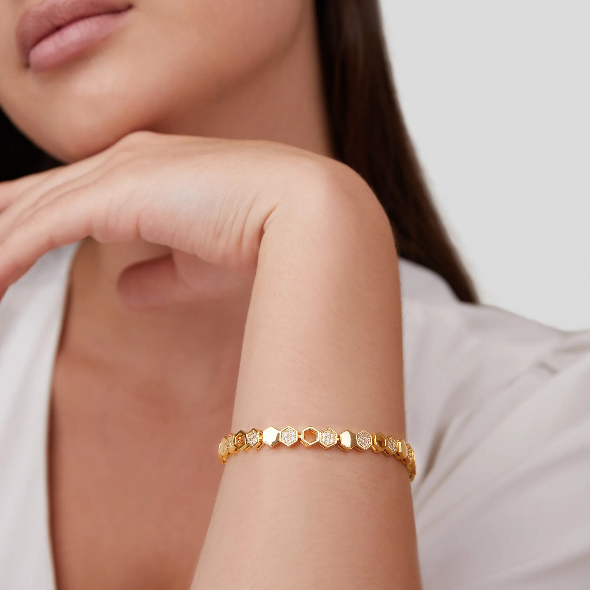 Gold & Crystal Honeycomb Bracelet