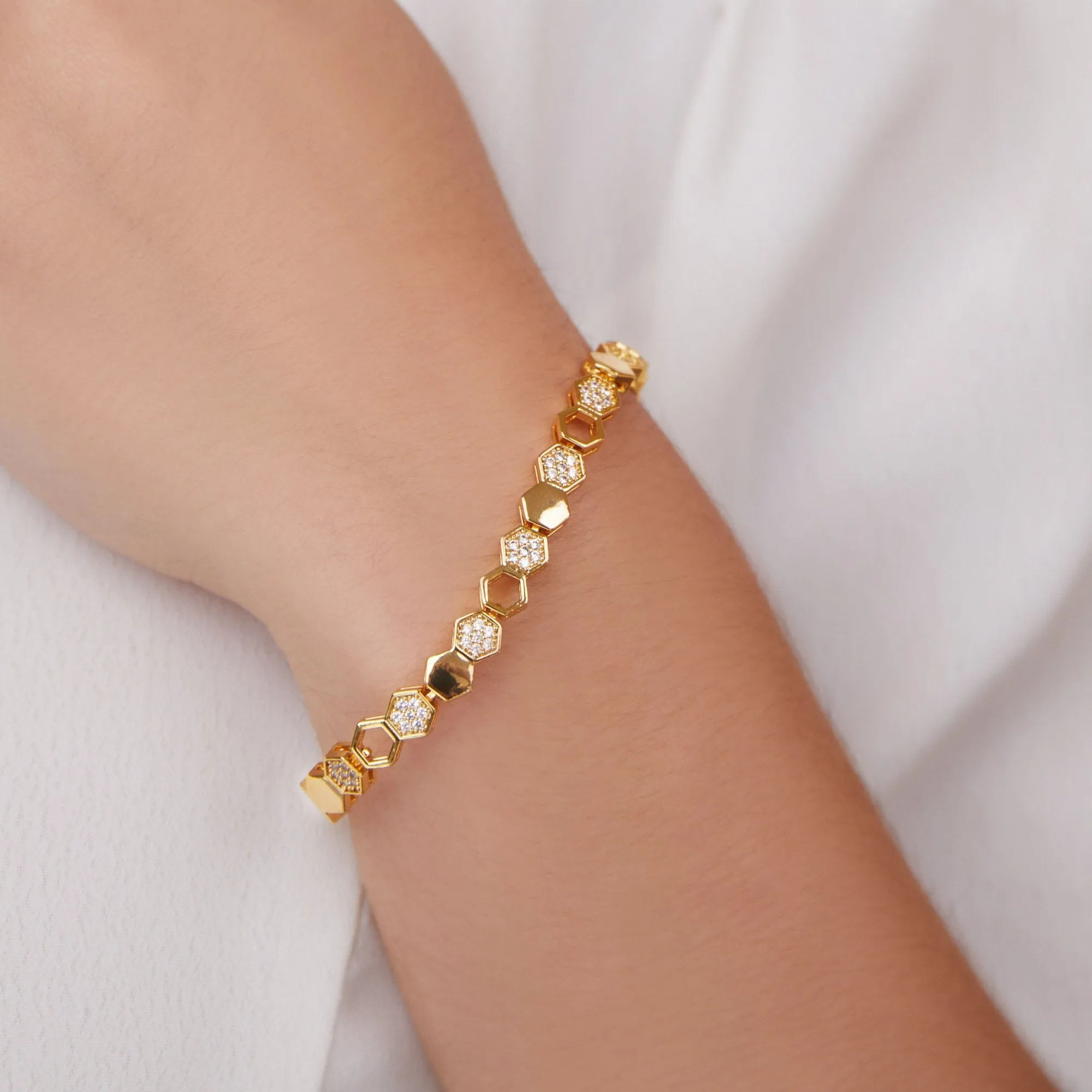 Gold & Crystal Honeycomb Bracelet