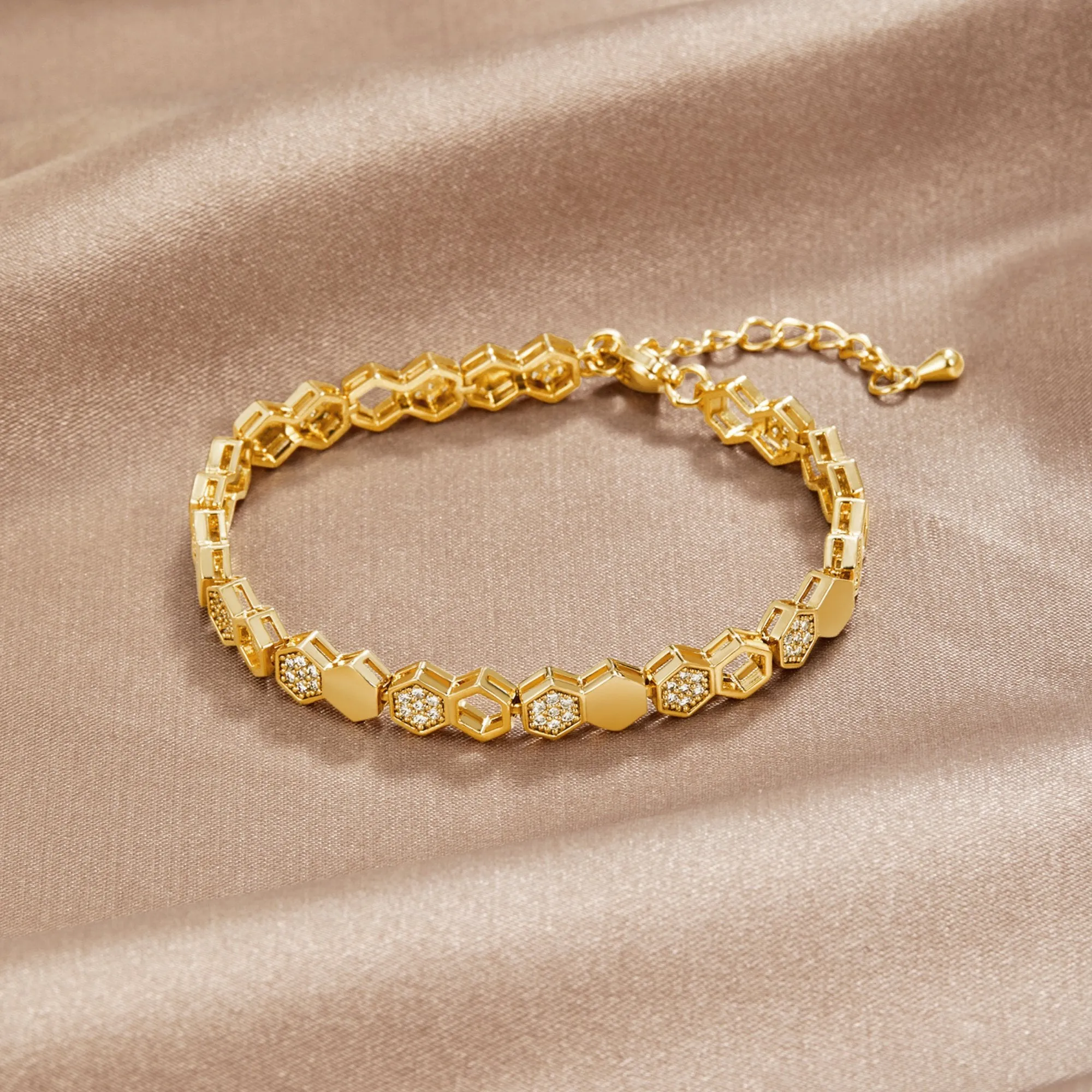 Gold & Crystal Honeycomb Bracelet