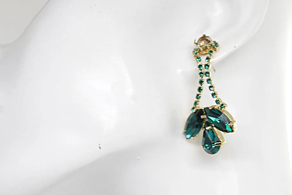 Gold Emerald Cluster Earrings