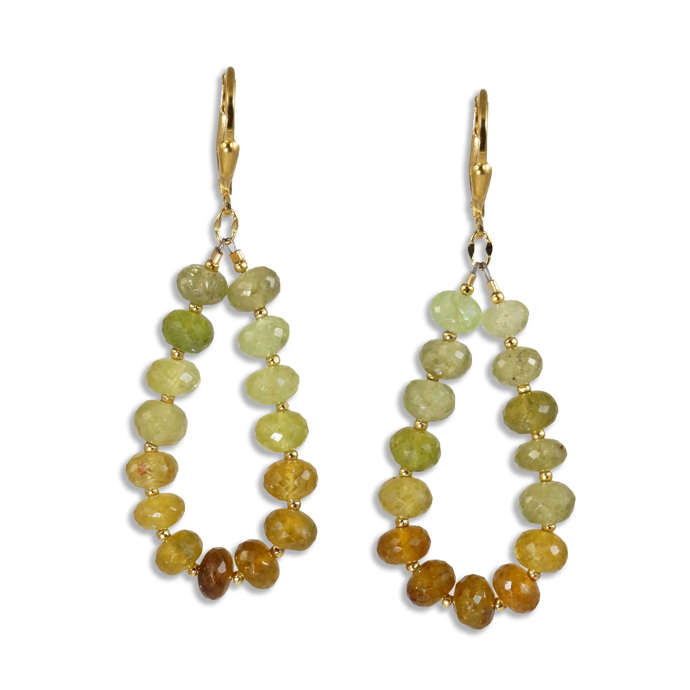 Gold Leverback Earrings with Green Garnet