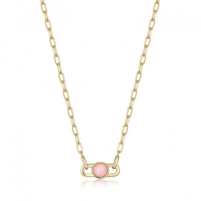 Gold Orb Rose Quartz Link Necklace N045-05G-RQ