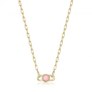 Gold Orb Rose Quartz Link Necklace N045-05G-RQ