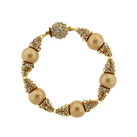 Gold Pearl Bracelet with Stacked Rondelles