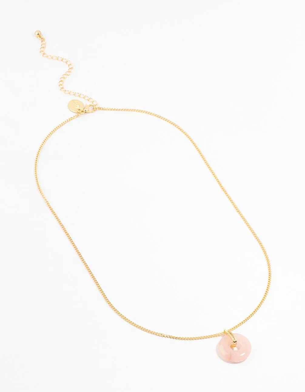 Gold Plated Cubic Zirconia Semi Precious Rose Quartz Doughnut Necklace