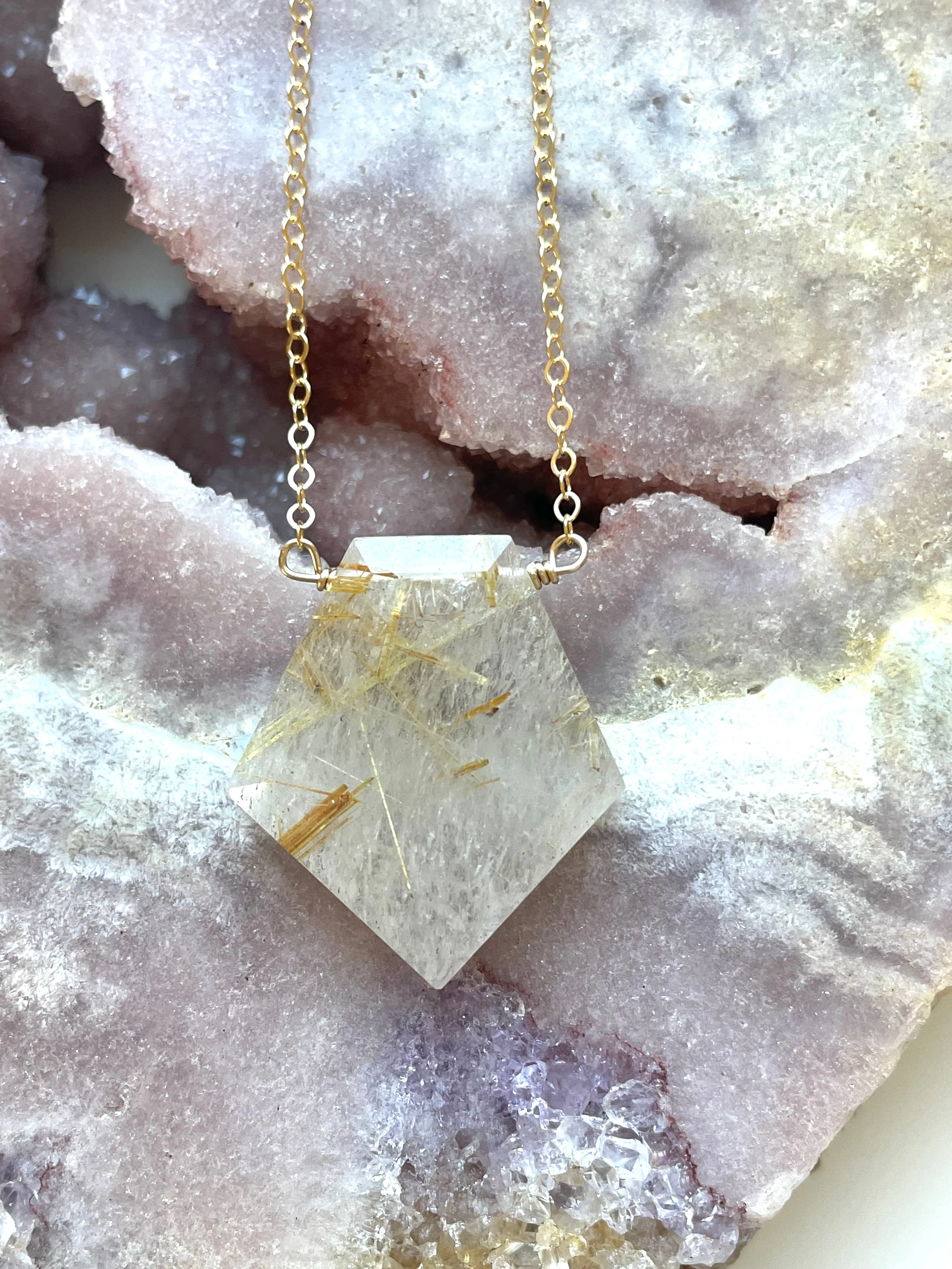 Golden Rutilated Quartz Necklace - Golden Healer Crystal Necklace