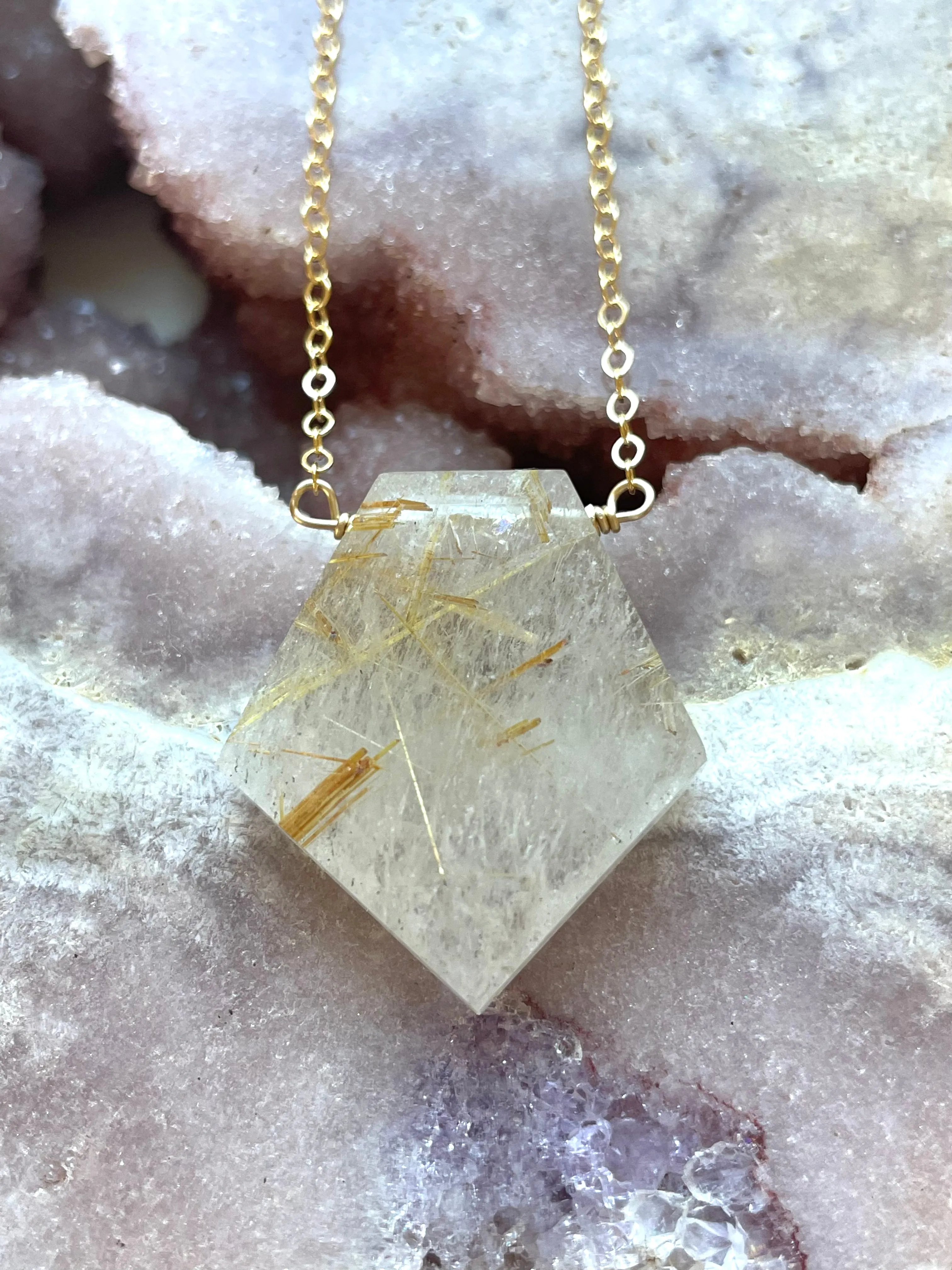 Golden Rutilated Quartz Necklace - Golden Healer Crystal Necklace