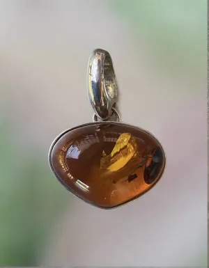 Hand Crafted Baltic Amber Pendant Set In Sterling Silver