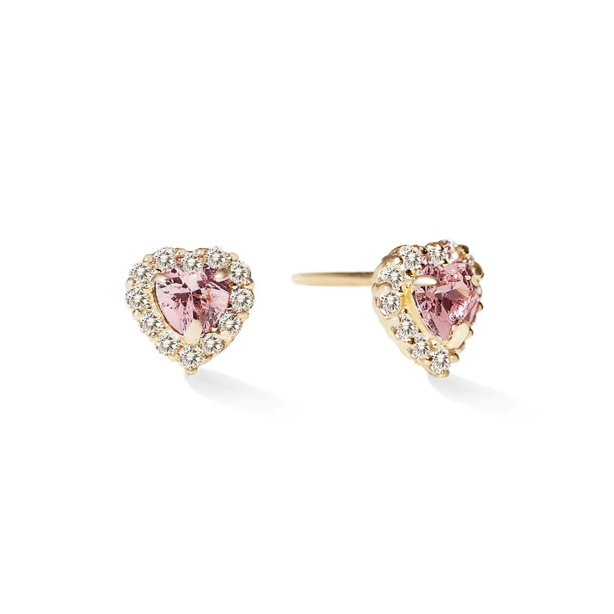 Heart Gemstone Halo Studs Pink Sapphire