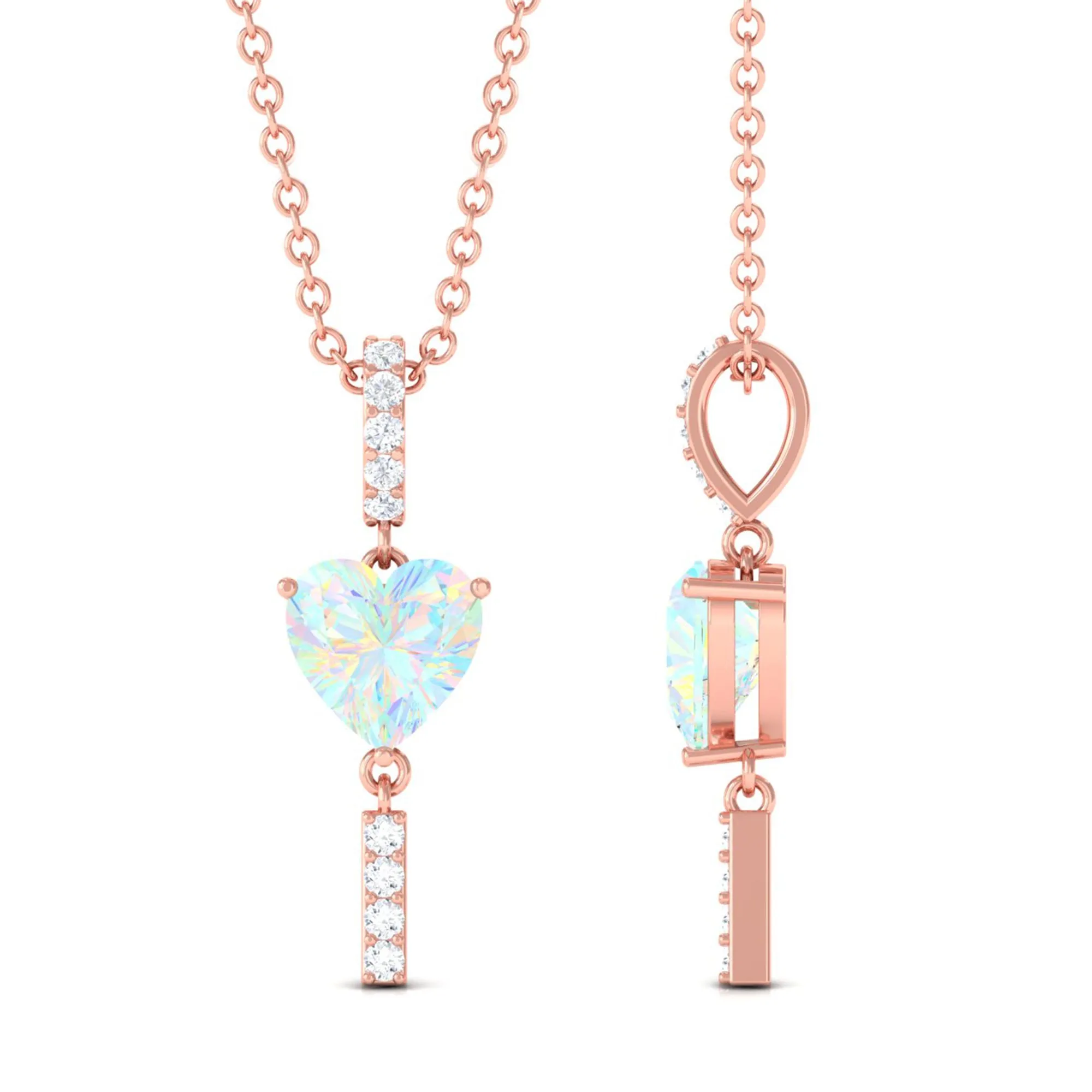 Heart Shape Ethiopian Opal Drop Pendant Necklace with Diamond