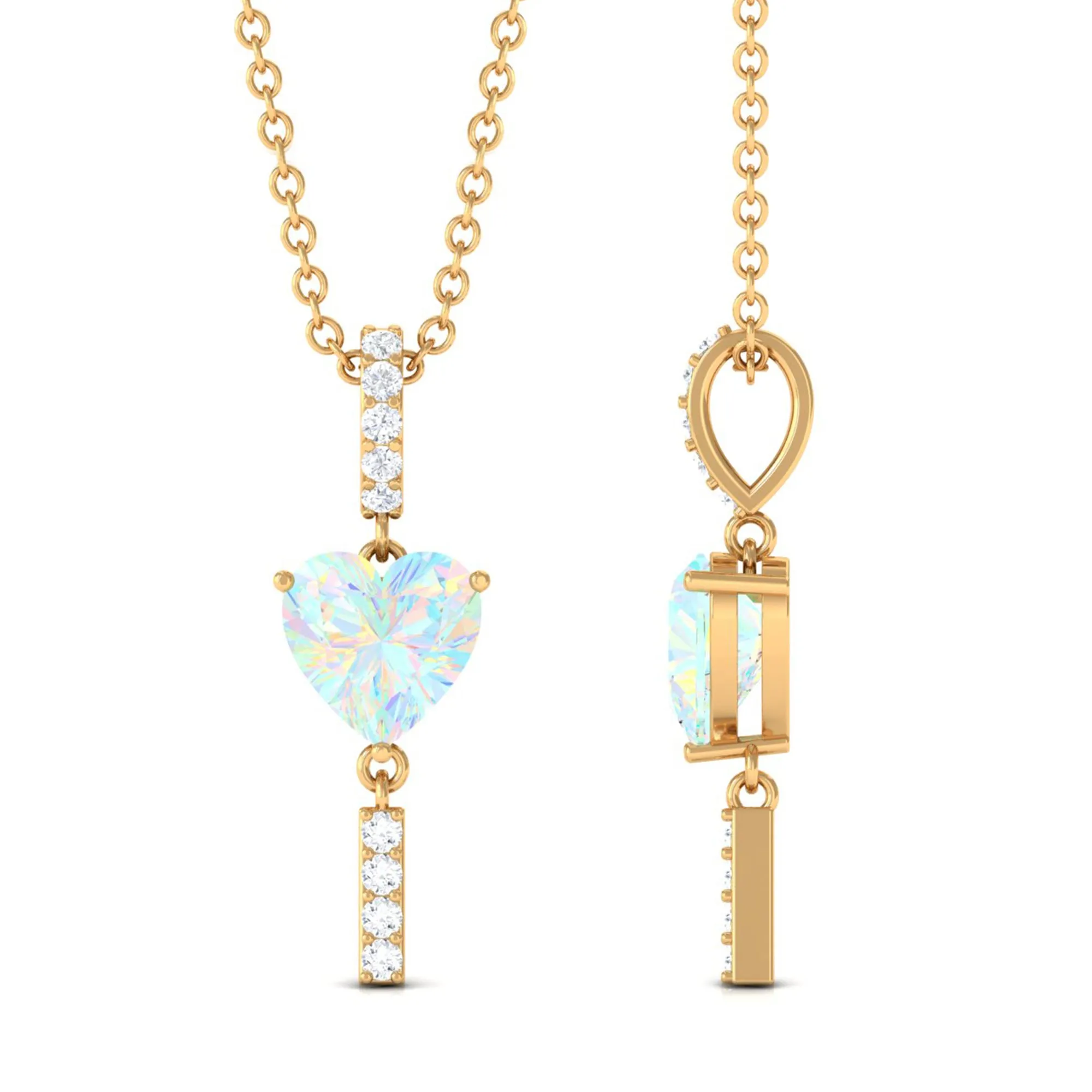 Heart Shape Ethiopian Opal Drop Pendant Necklace with Diamond