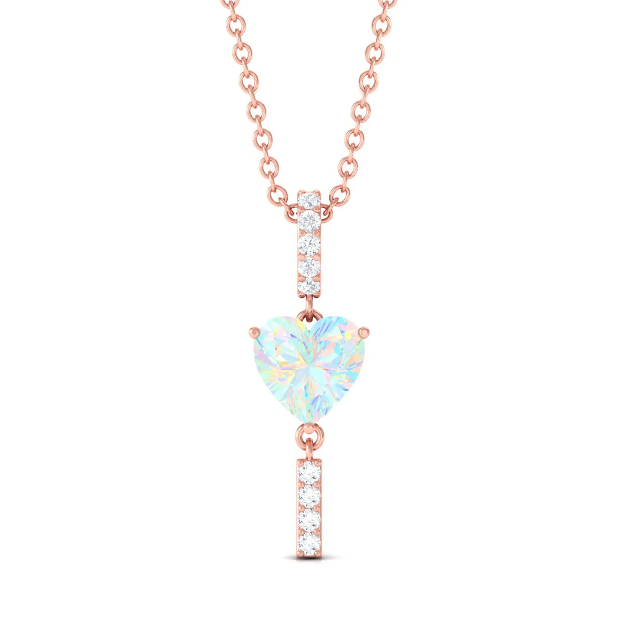 Heart Shape Ethiopian Opal Drop Pendant Necklace with Diamond