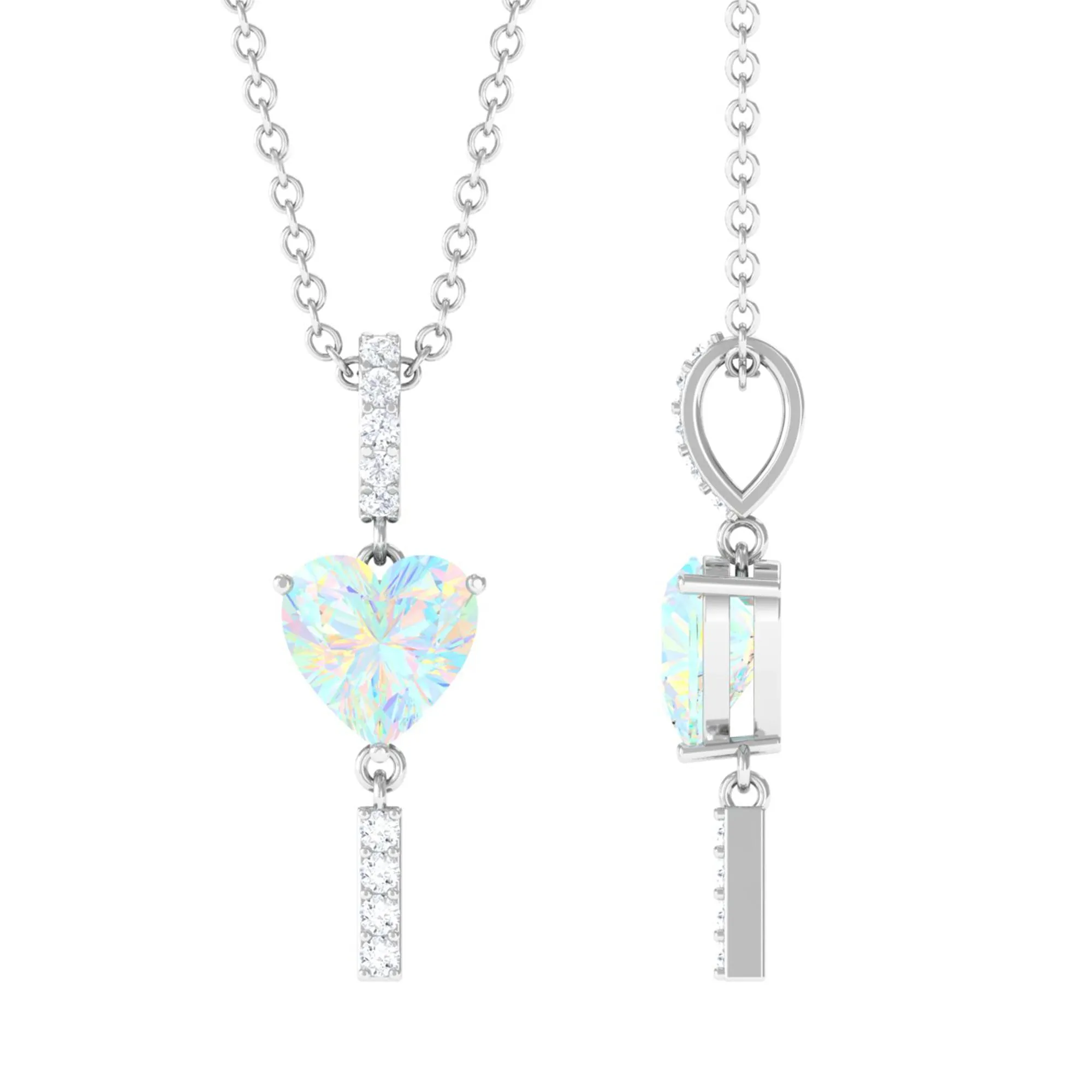 Heart Shape Ethiopian Opal Drop Pendant Necklace with Diamond