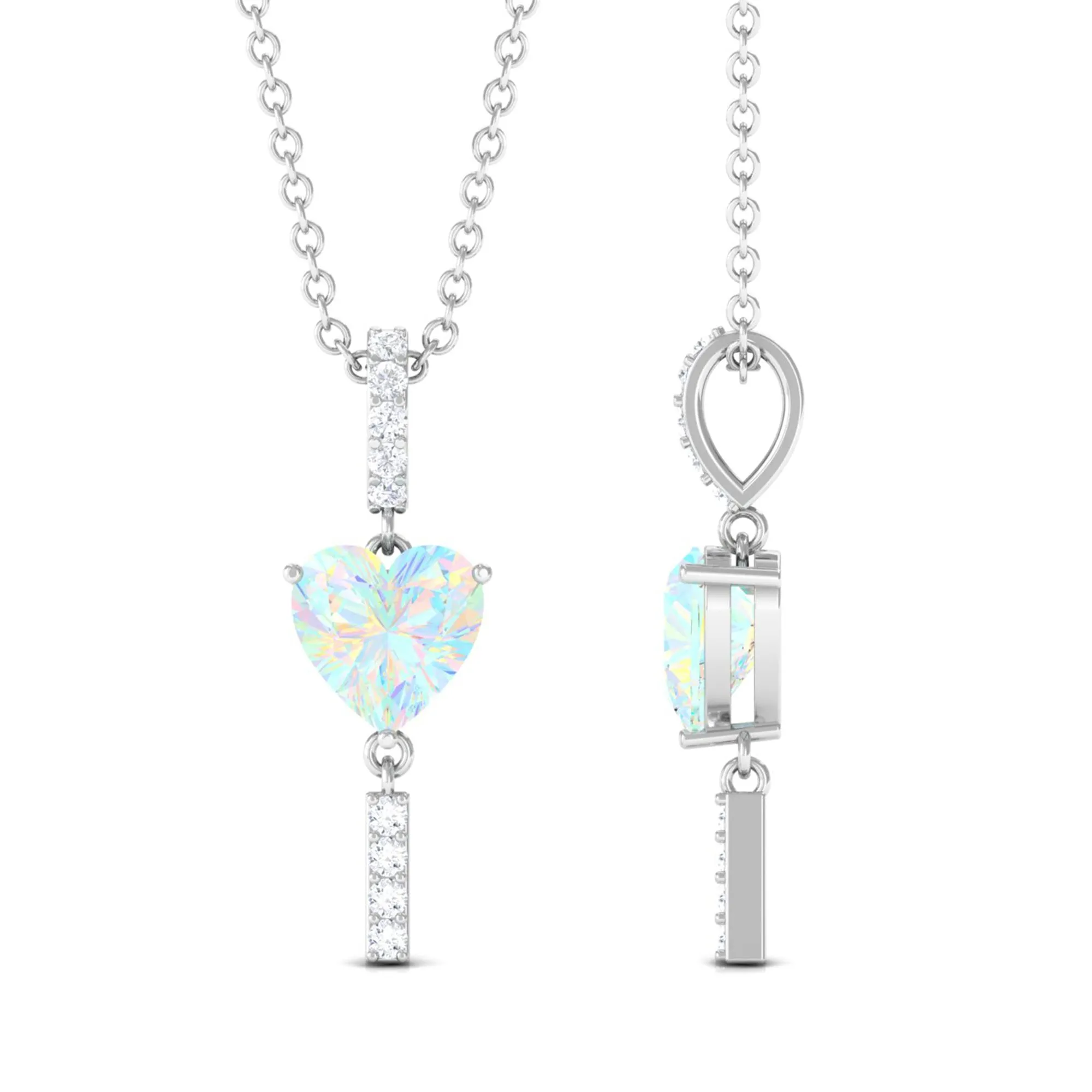 Heart Shape Ethiopian Opal Drop Pendant Necklace with Diamond