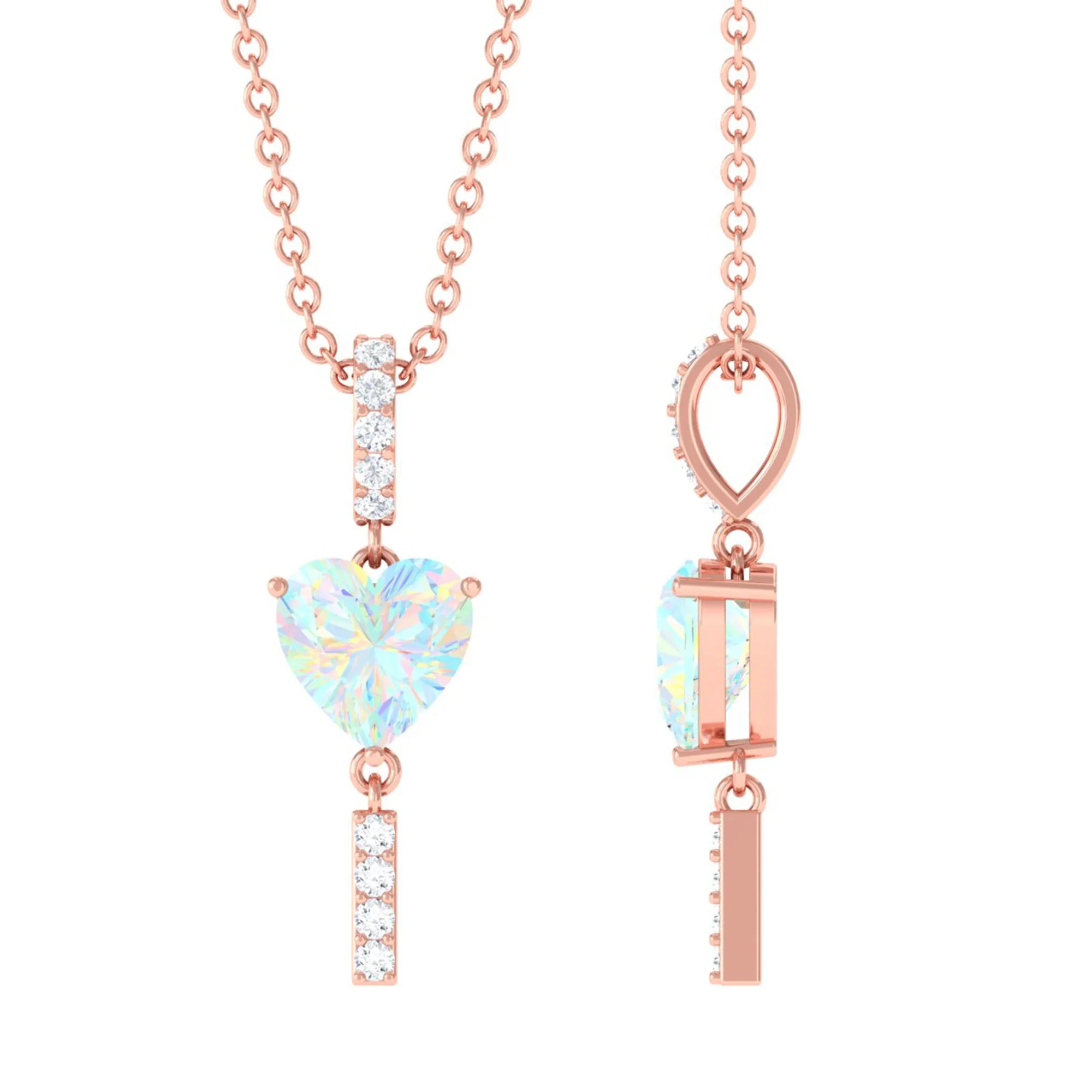 Heart Shape Ethiopian Opal Drop Pendant Necklace with Diamond