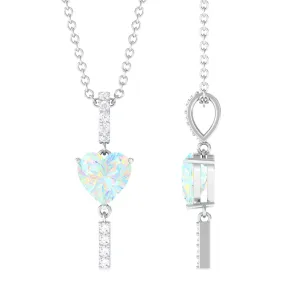 Heart Shape Ethiopian Opal Drop Pendant Necklace with Diamond