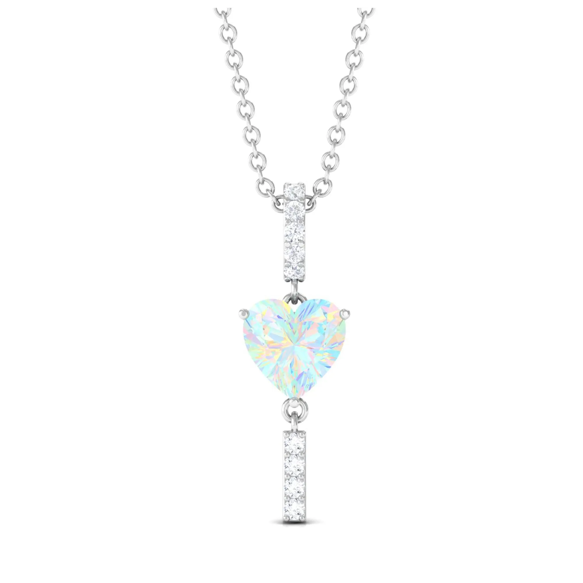 Heart Shape Ethiopian Opal Drop Pendant Necklace with Diamond