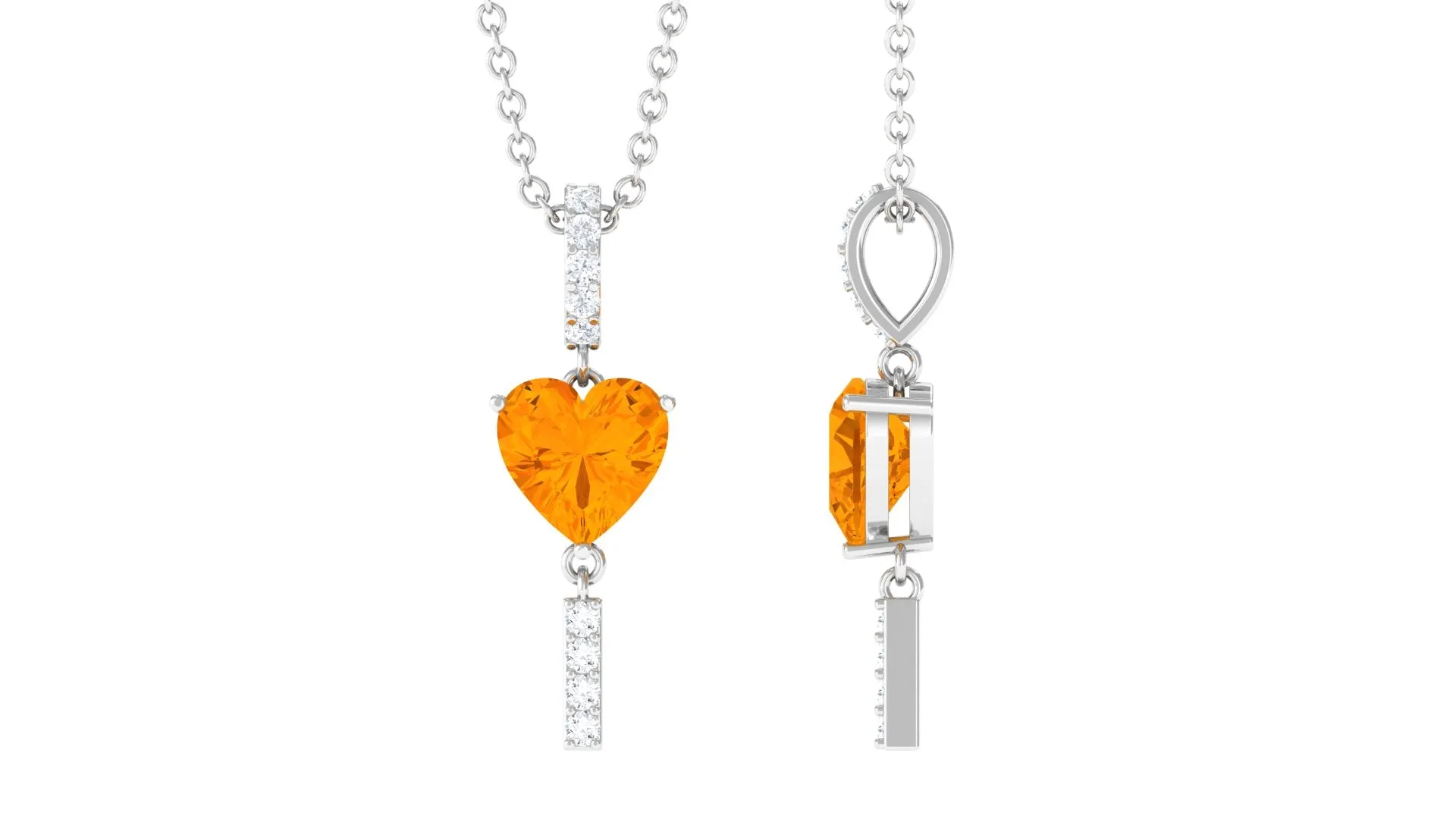 Heart Shape Fire Opal and Diamond Bar Dangle Pendant