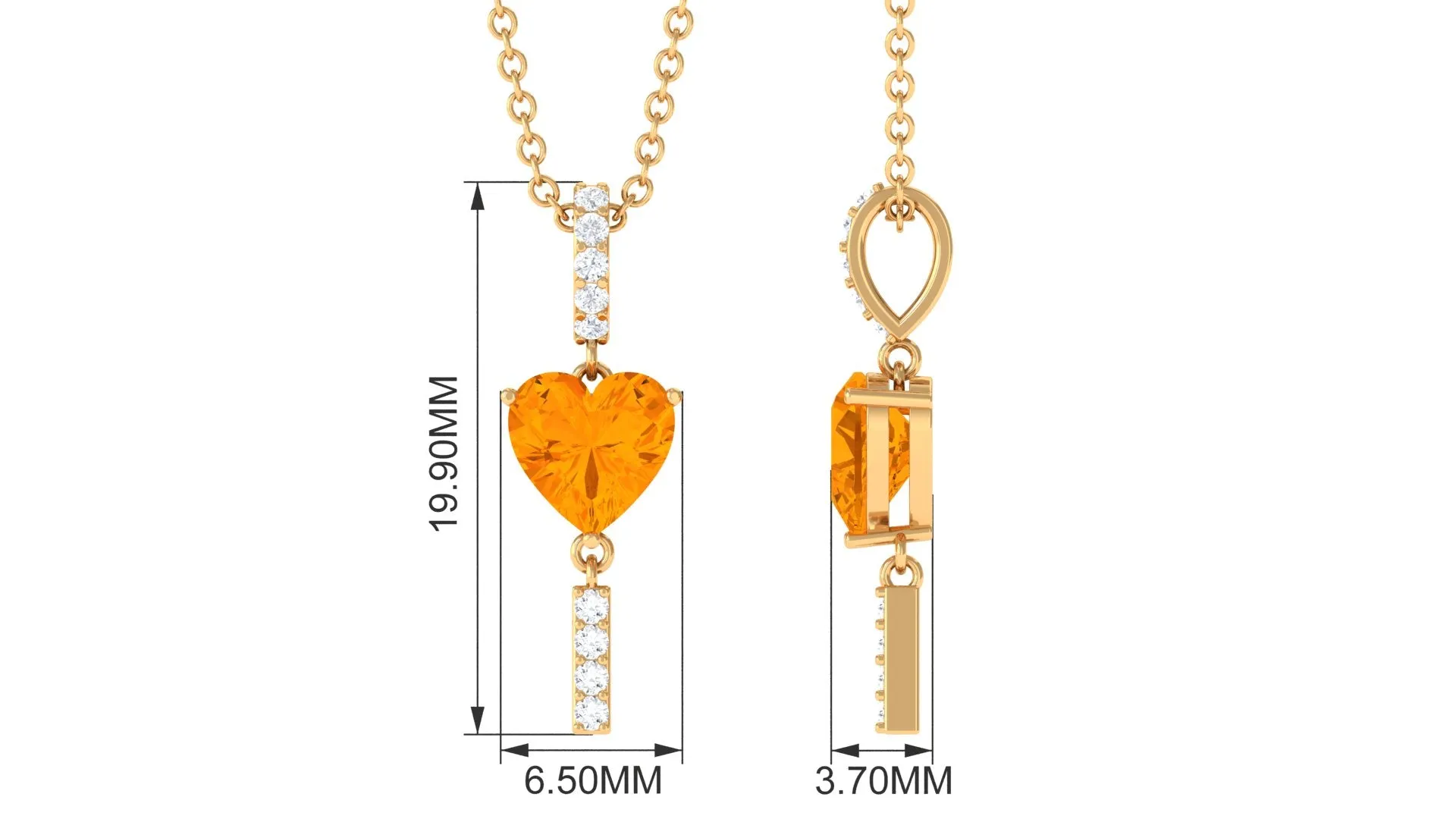 Heart Shape Fire Opal and Diamond Bar Drop Pendant