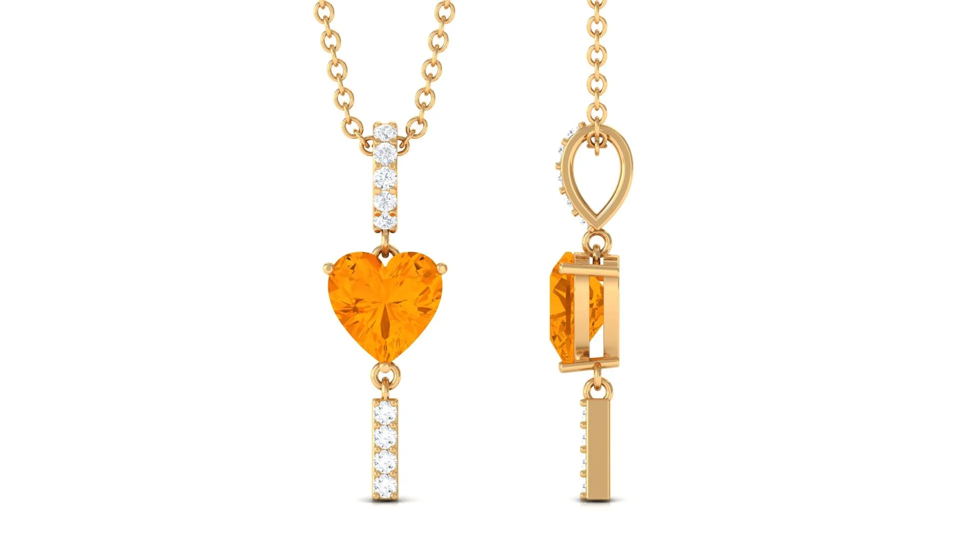 Heart Shape Fire Opal and Diamond Bar Drop Pendant