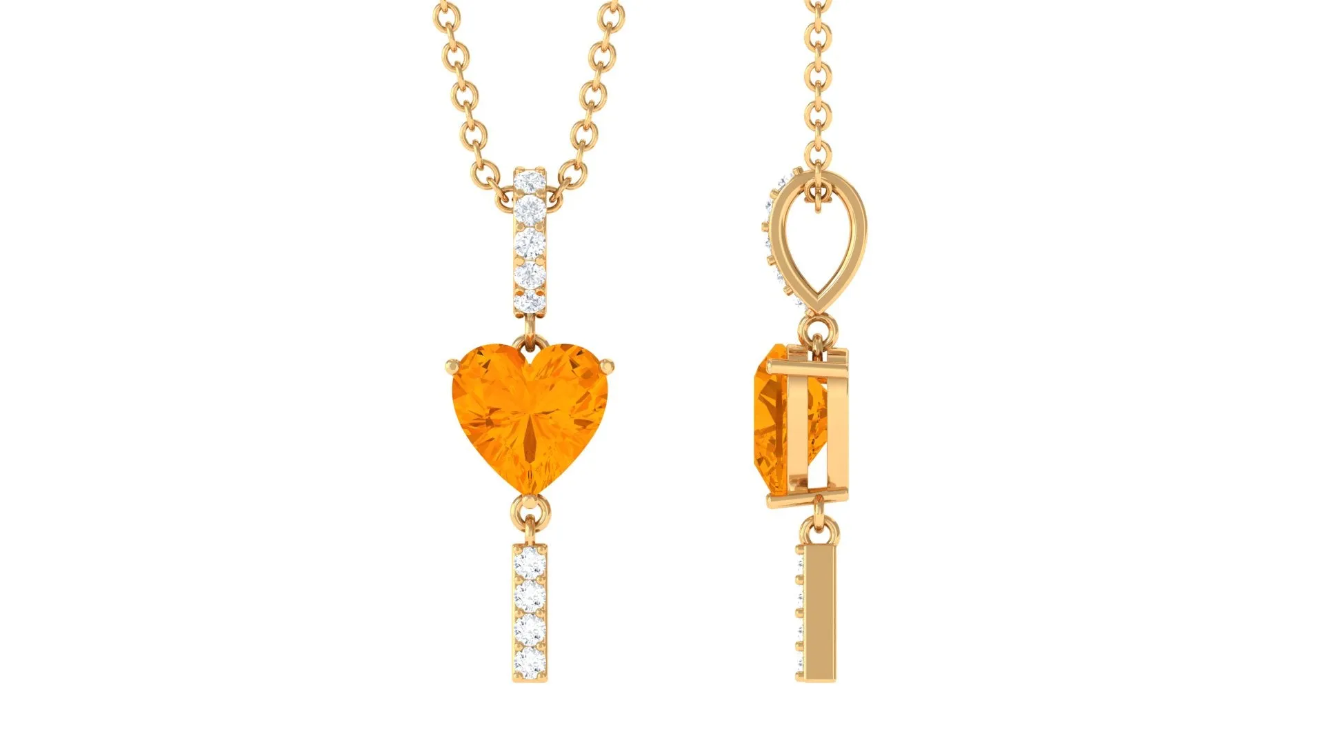 Heart Shape Fire Opal and Diamond Bar Drop Pendant