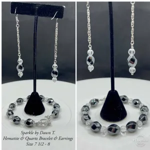 Hematite and clear quartz bracelet and "Who Needs A Necklace" earrings set