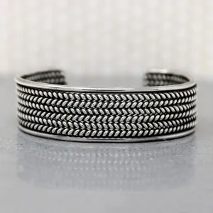 Herringbone Plait Silver Wire Cuff Bracelet