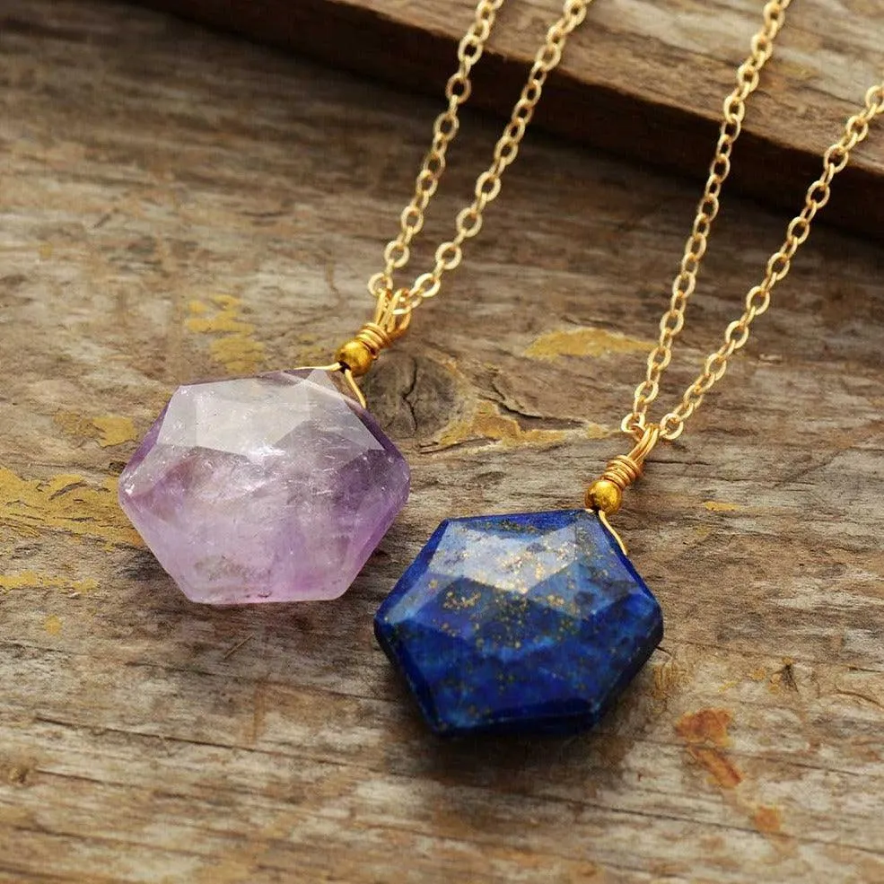 'Hexa' Soft Purple Amethyst Pendant Necklace