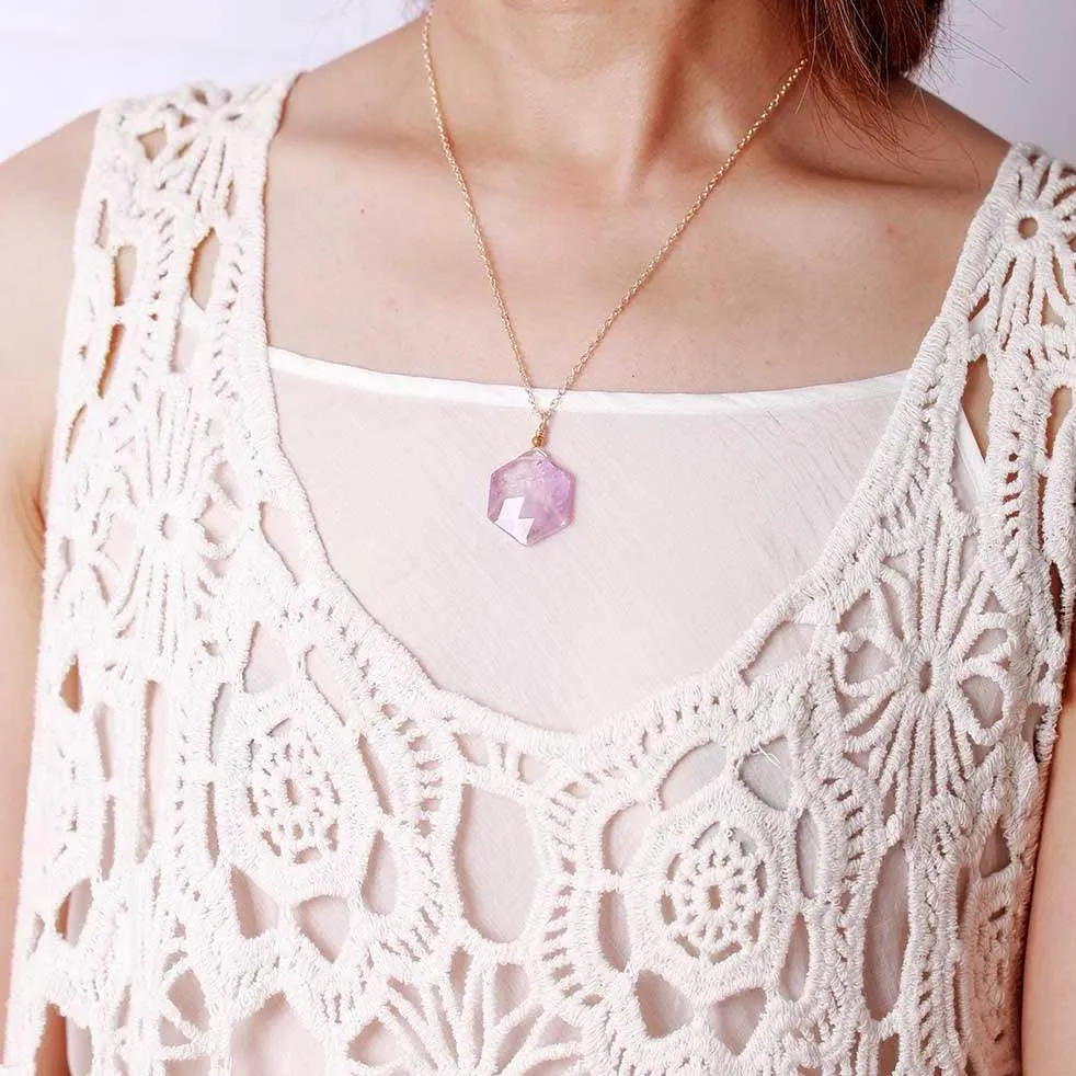 'Hexa' Soft Purple Amethyst Pendant Necklace