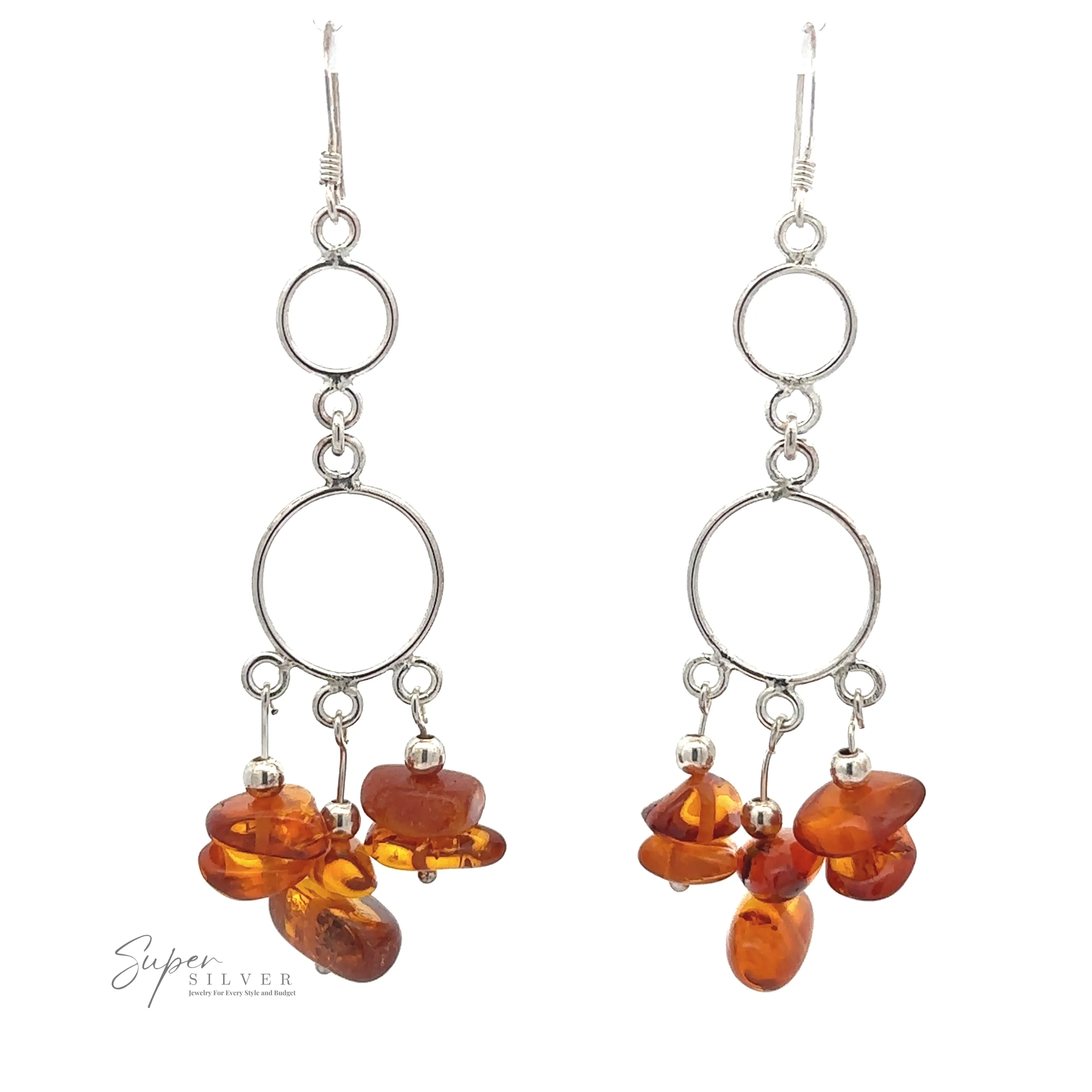 Hoop Dangle Earrings with Amber