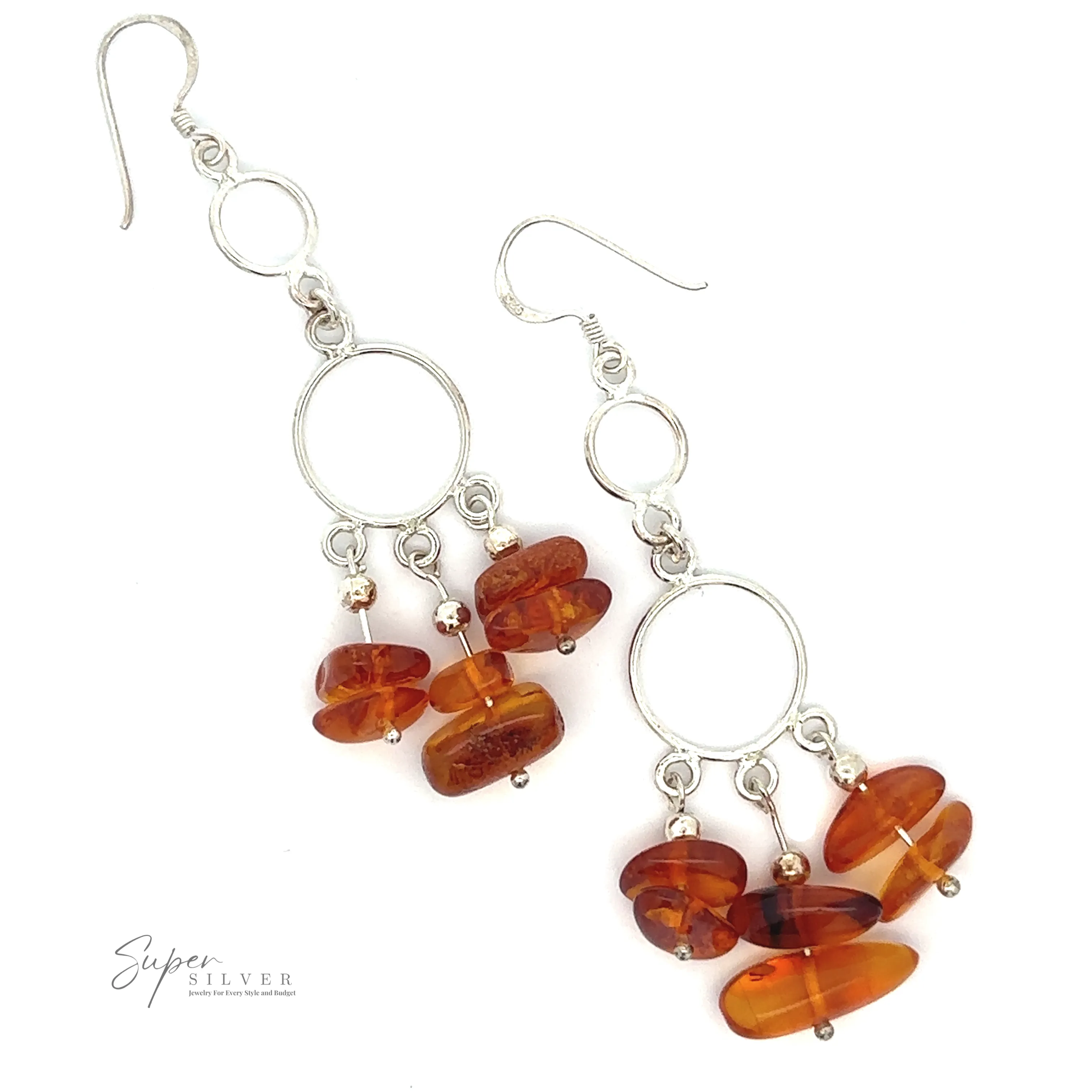 Hoop Dangle Earrings with Amber