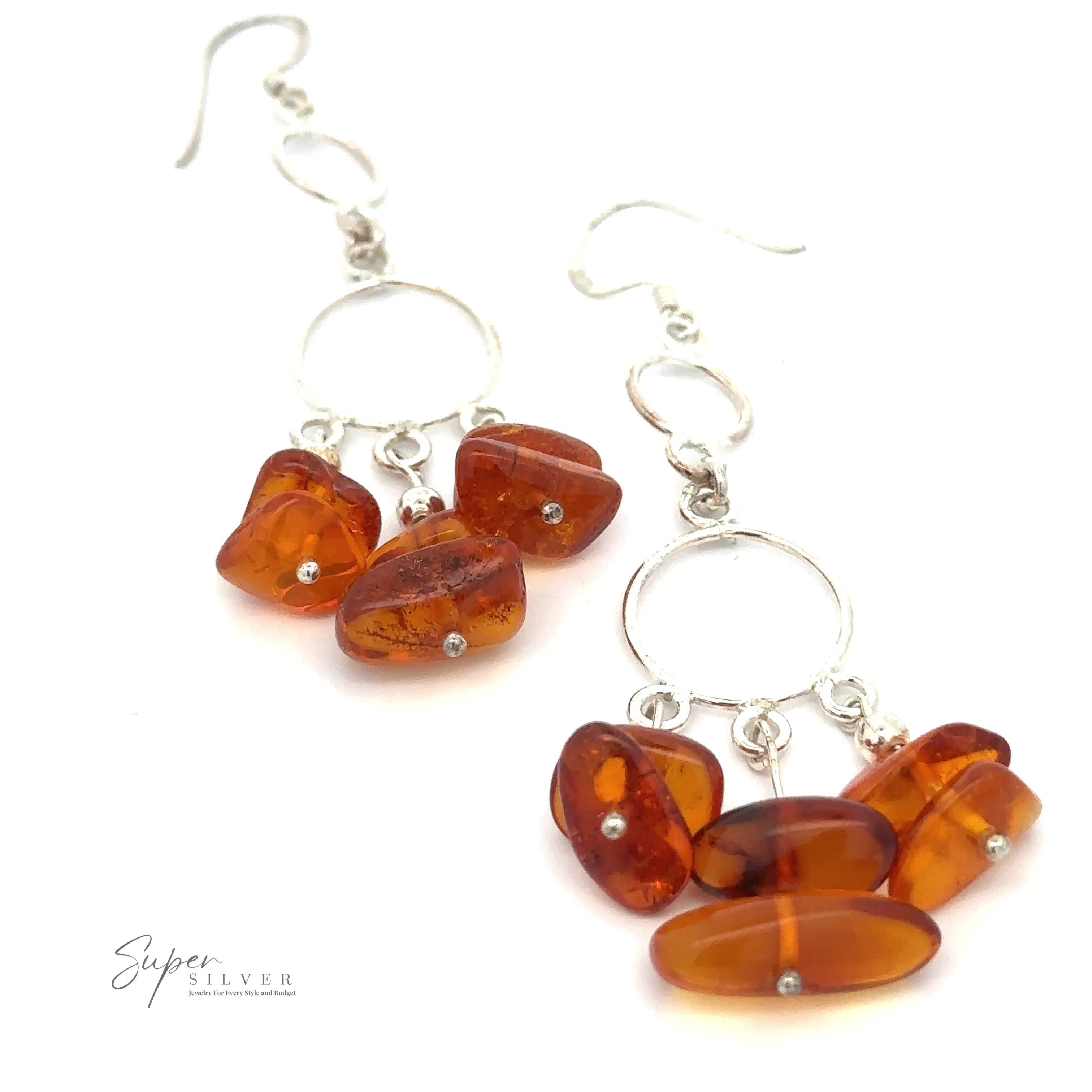 Hoop Dangle Earrings with Amber