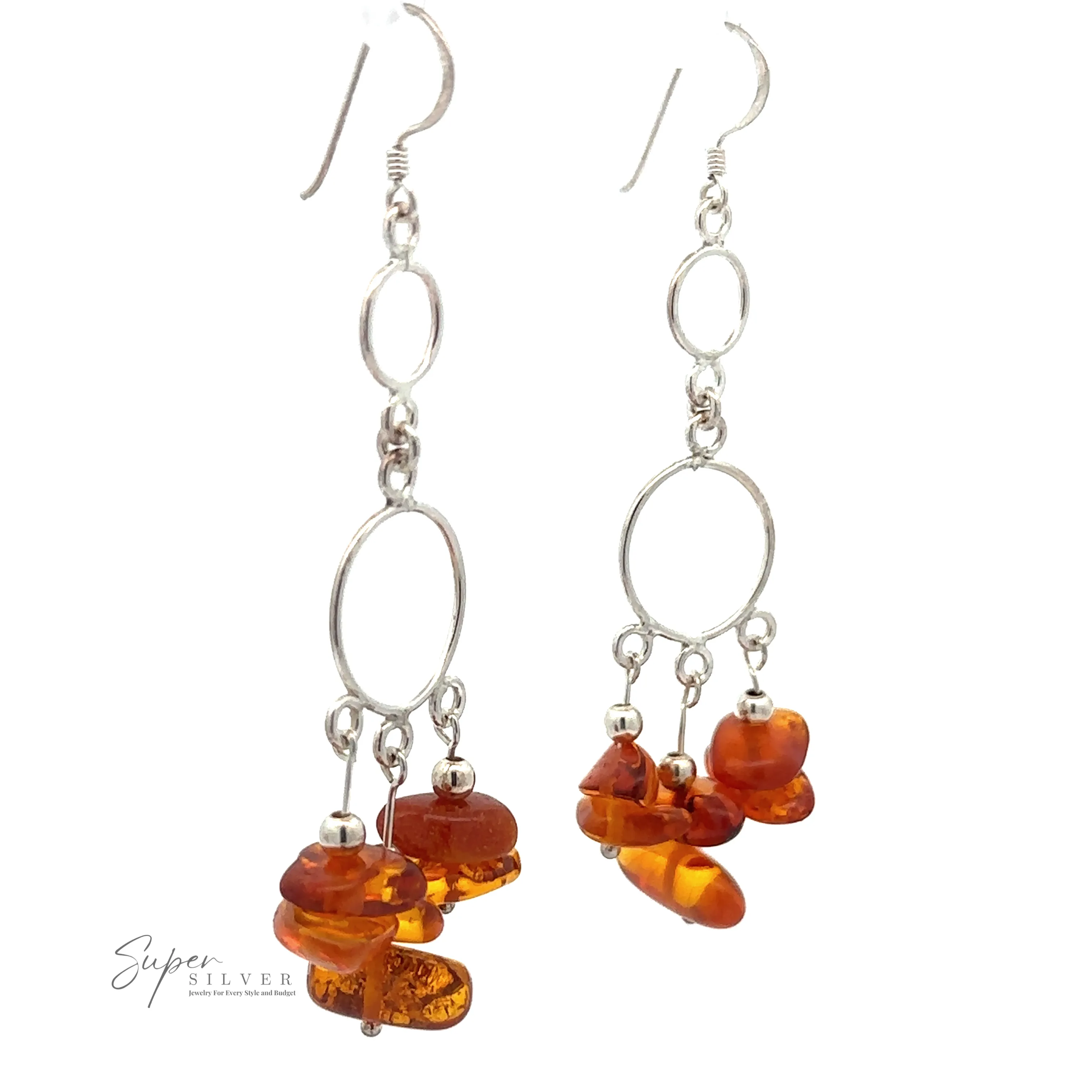 Hoop Dangle Earrings with Amber