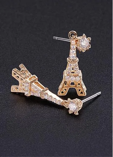 Hot Sale Micro Pave AAA Zirconia Tower, Golden 18K Gold Plated Stud Earrings